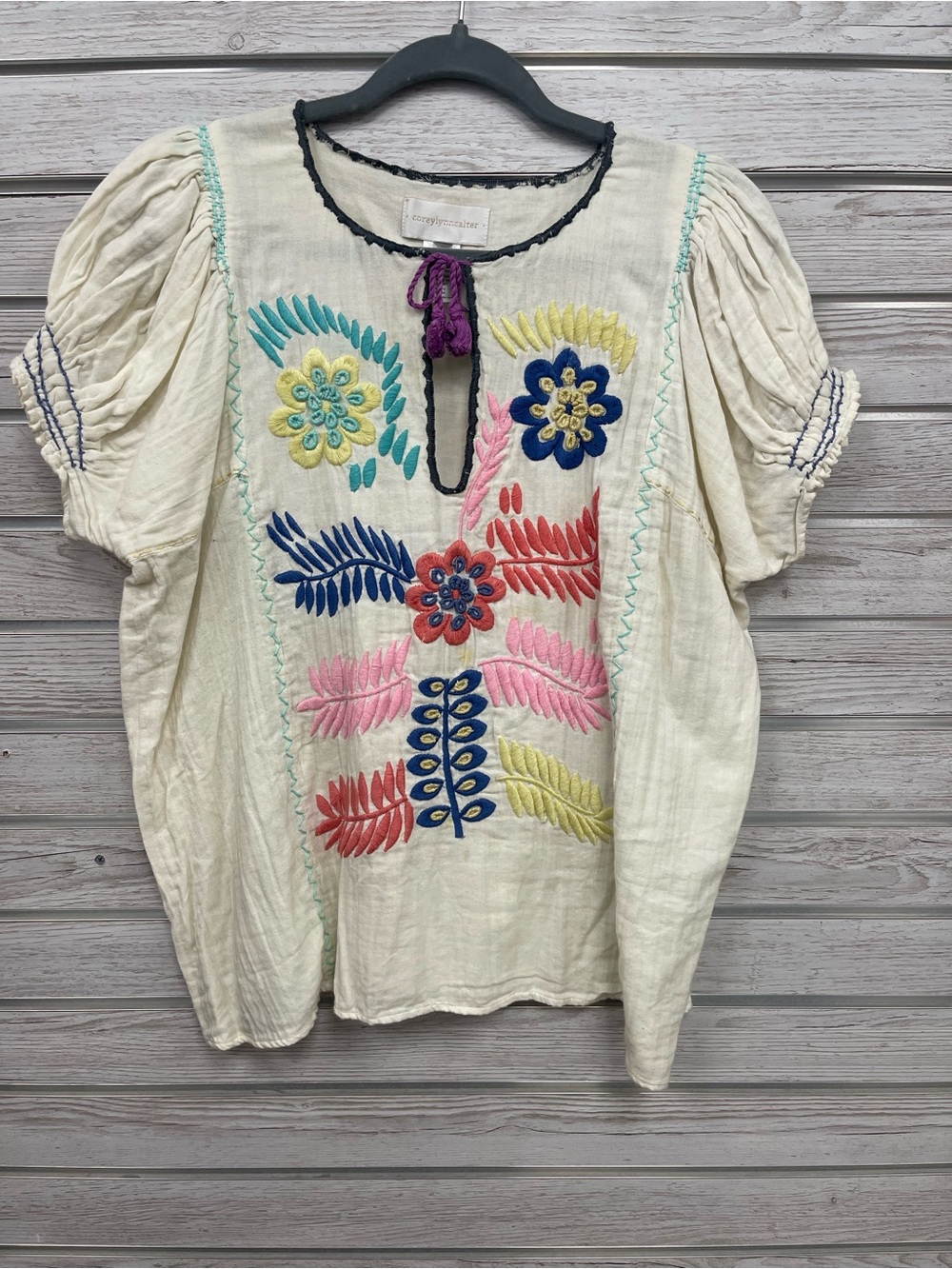 Corey Lynn Calter Embroidered Floral Peasant Top